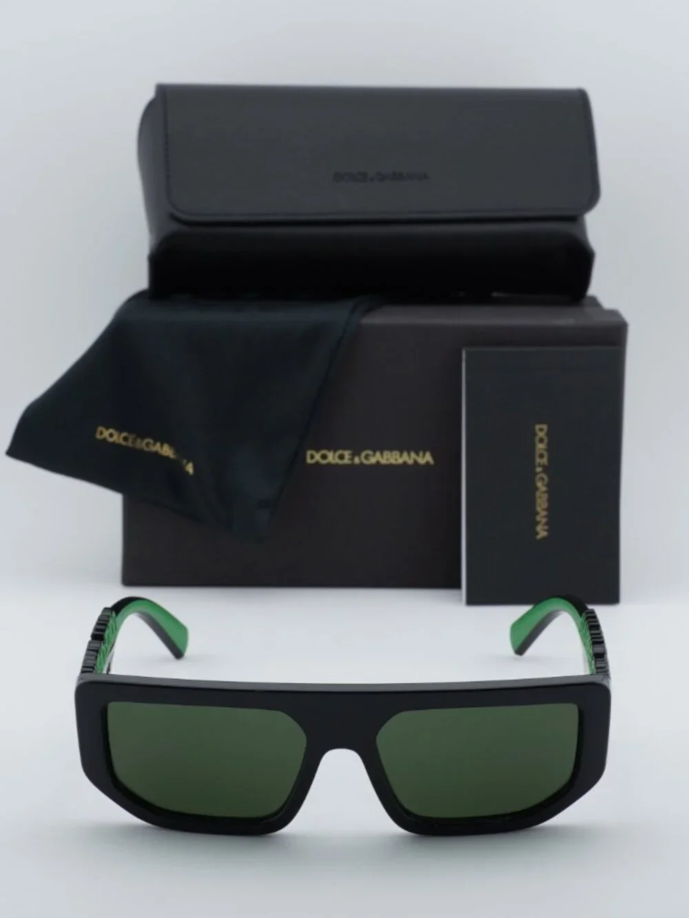 Dolce & Gabbana DG6203 501/71 Rectangle Sunglasses - Black/Green/Dark Green